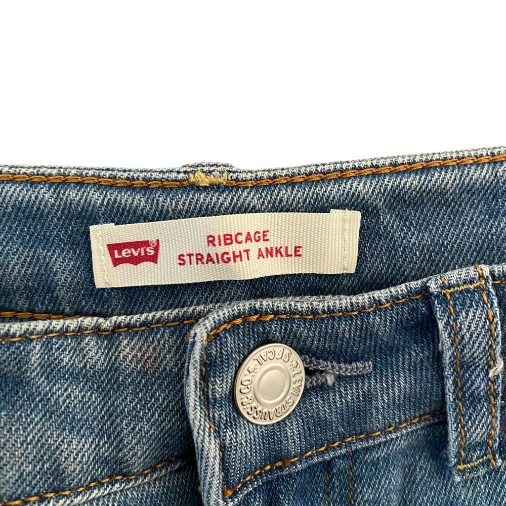 Levi's Ribcage Ankle Straight Kids Teens Denim Jeans Size 16 Light Wash EUC - Picture 6 of 6